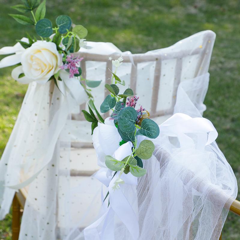 Wedding Chair Artificial Flowers Party Decor Aisle Pew Flowers Ornament Outdoor Wedding Chair Back Flowers Decorative Flowers