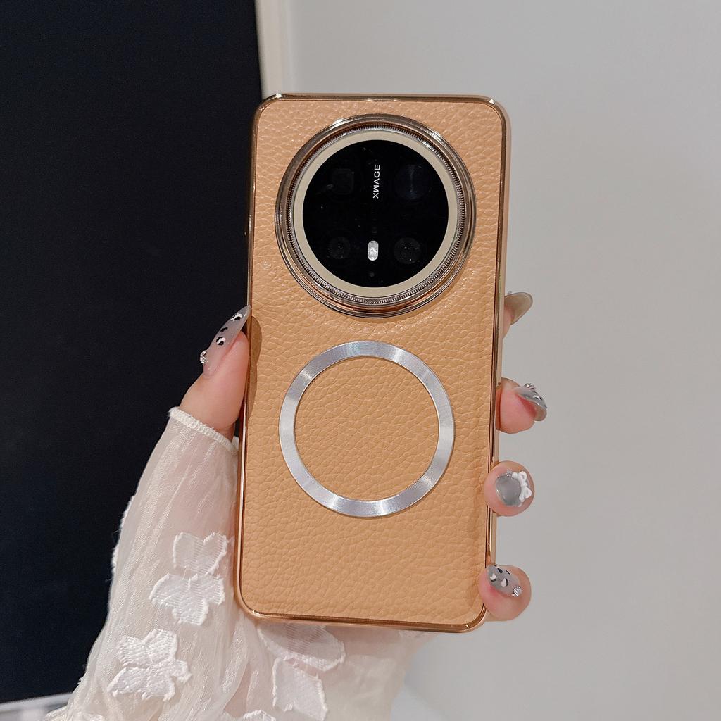 For Huawei P70 New Mobile Phone Case for Mate70pro Magnetic Electroplating Litchi Pattern P60pro Protective Cover