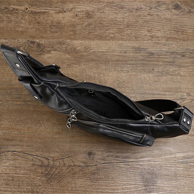 Leather Men'S Chest Bag First Layer Cowhide Large Capacity Fashion Breast Bag Crossbody Outdoor Leisure Bag