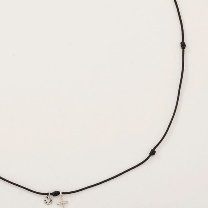 FINDELISE The Cross Black Silk Necklace