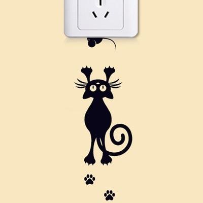2PCS Lovely Cat Light Switch Phone Wall Stickers for Kids Rooms Diy Home Decoration Cartoon Animals