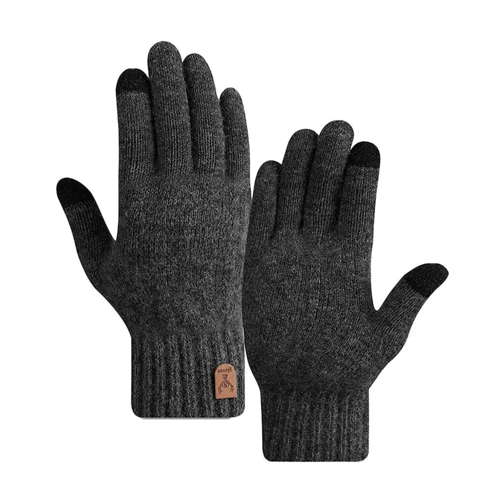 Knitted Gloves Unisex Warm Windproof Touchscreen Gloves Washable Anti-Slip Winter Full Finger Cycling Hiking Running Gloves
