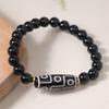 Pulseira de Contas Dzi de Nove Olhos em Estilo Tibetano com Ágata e Obsidiana Negra