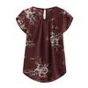 Women Casual Round Neck Basic Floral Pleated Top Cap Short Sleeve Shirt Blouse
