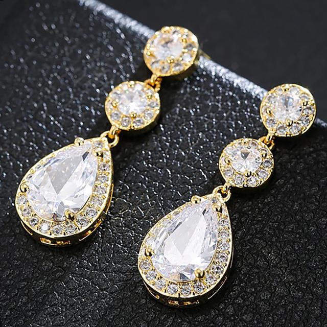 Charm White /Rose /Yellow Gold Color Drop Water Long Earrings Clear Crystal Nail Drop Earings Women Dazzling Wedding Gift Ae331