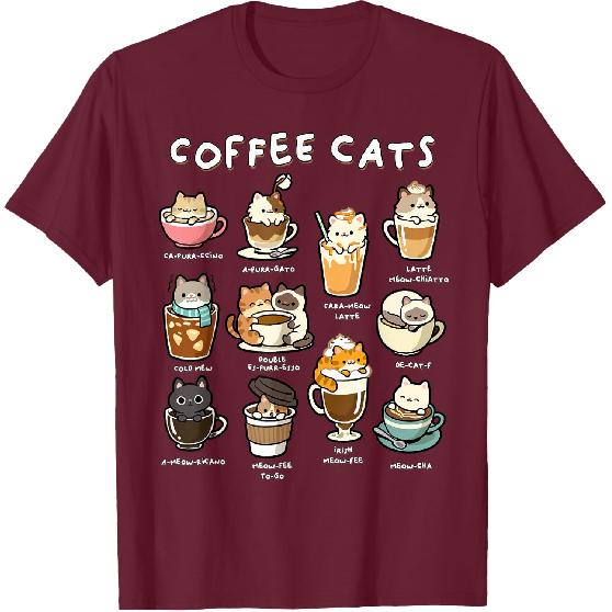Cute Coffee Cats Kawaii Pun Funny Cat Lover Barista T-Shirt