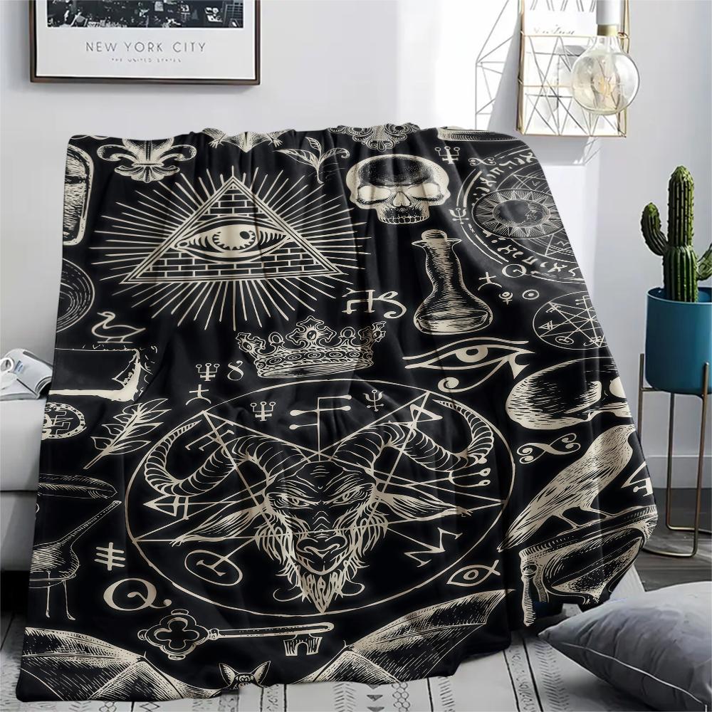 1 Stück Flannelldecke mit Satansymbol-Aufdruck, Hohe Qualität für alle Jahreszeiten, Heimdekoration, Wärme und Komfort, Perfekt für Weihnachtsgeschenke