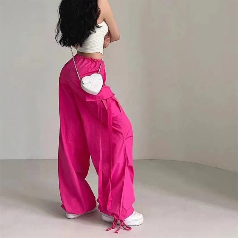 Pantaloni Cargo Rossi Donna Casual Jogger Vita Alta Fianchi Larghi Hip Hop Pantaloni Pantaloni Capri Punk Coreani Tasche Pantaloni