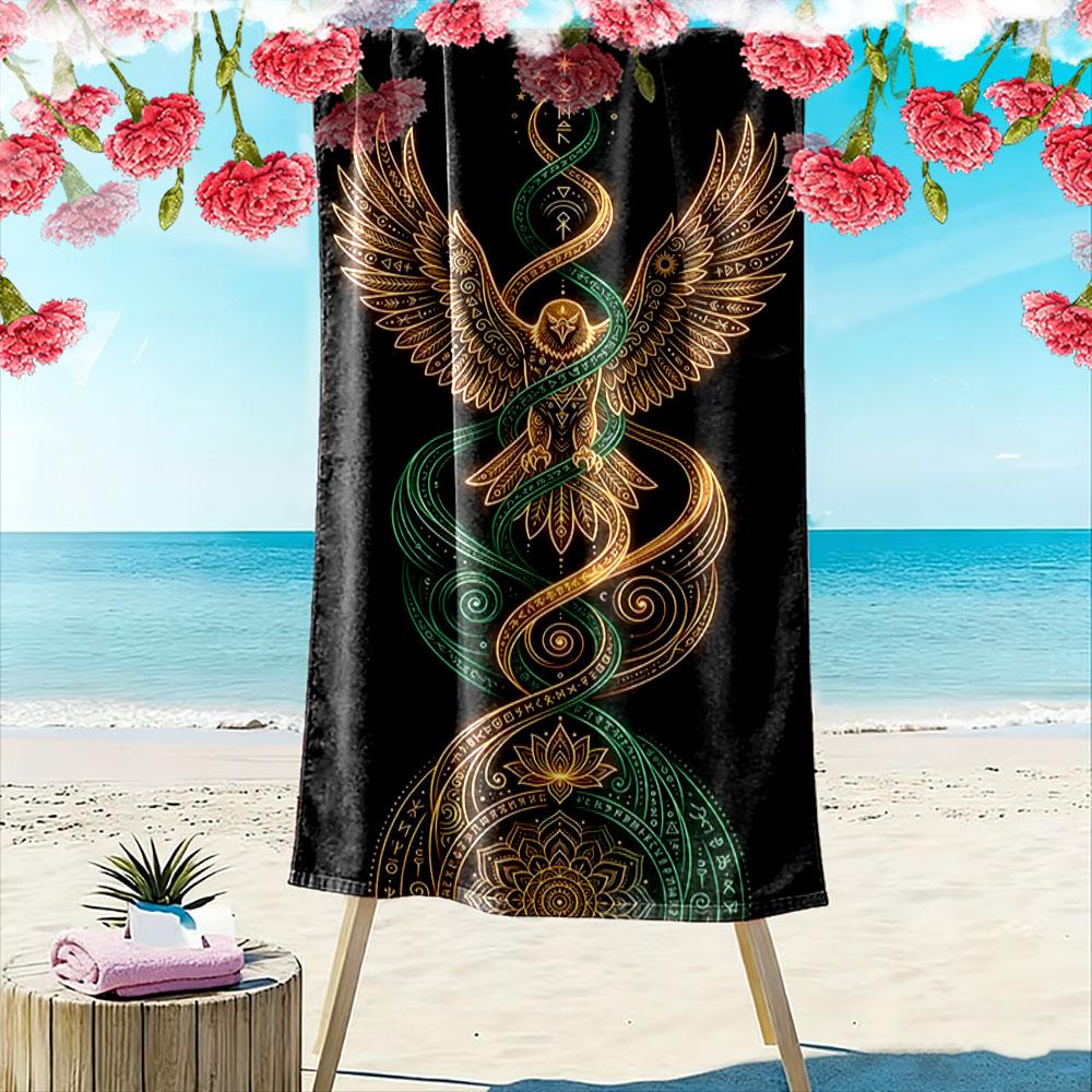 Radiant owl entwined energy Print beach towel, quick drying, suitable for travel, outdoor sports, jogging, the beach and swimming, gift