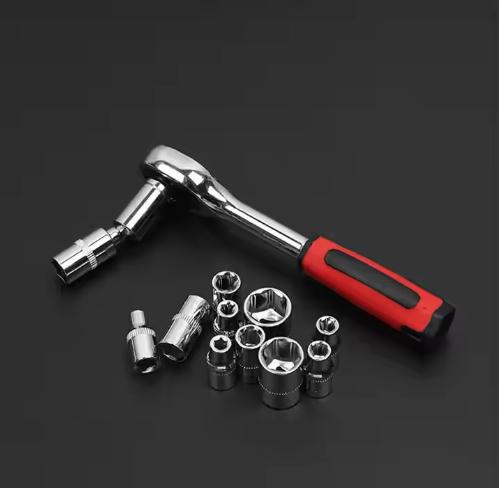 46-Piece 1/4 Inch Drive Metric Bit Socket Ratchet Wrench Set Extension Bar Case Galvanized Pack Auto Repair Garden Use OEM-001