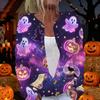 Women's Halloween Print Long Sleeve Knitted Cardigan Button Front Sweater Lightweight Soft Fabric Casual Outerwear