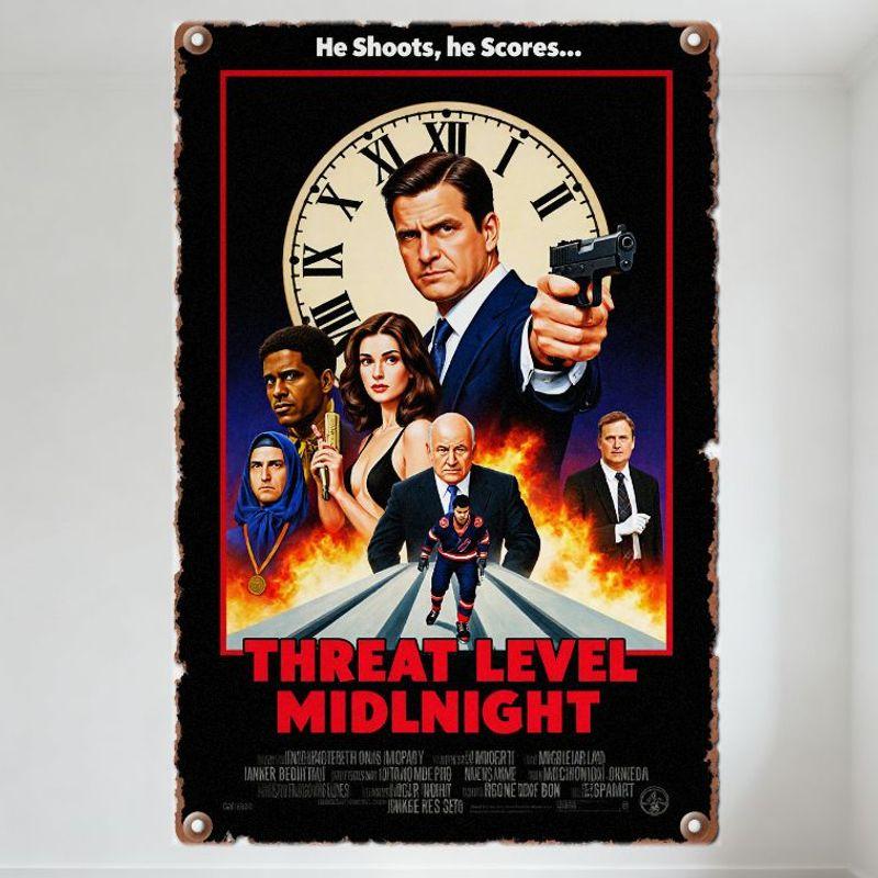 Винтажная металлическая табличка Постер к фильму Уровень угрозы: Полночь, Ретро состаренная металлическая табличка с цитатой «Он бросает, он забивает», Домашний бар Ma 20x30cm（7.8x11.8inch）