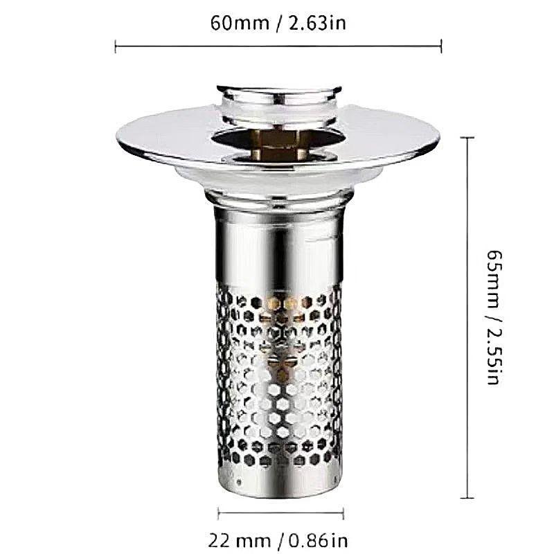 Universal Stainless Steel Press-Type Basin Drain Plug with Anti-Odor Blocking for Washbasins