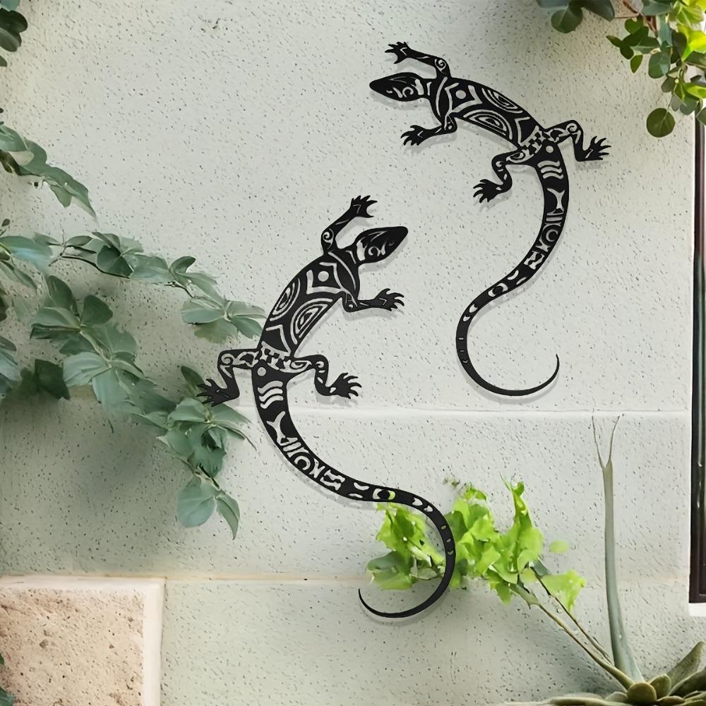 2D Metal Gecko Silhouette 2pcs Flat Iron Wall Art Sculpture Outdoor Home Garden Decor