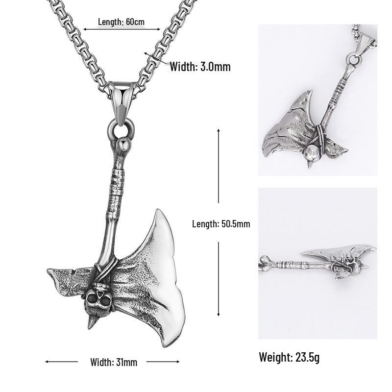 Viking Celtic Skull Tomahawk Stainless Steel Men's Necklace  