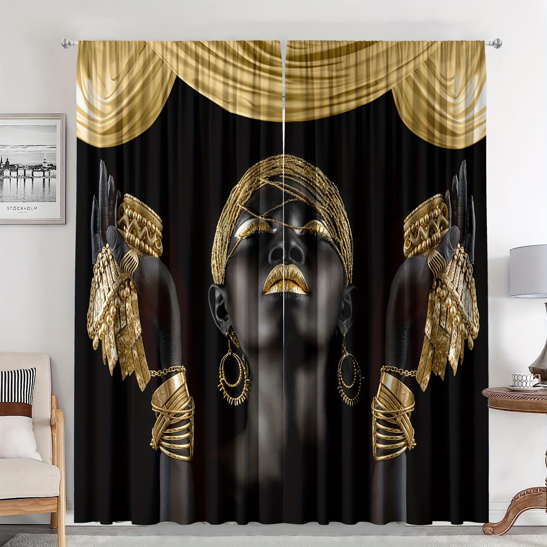 

2 шт., карниз для штор Boho Women Print, карманное крепление, шторы с цифровой печатью, материал из полиэстера, подходит для гостиной, спальни W50 X H130(CM)X2&Grommet Top