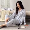 Pajamas Ladies Spring Autumn Summer Simulation Silk Cold Silk Ice Silk Long Sleeve Pants Set Light Luxury Loungewear Loose Edition