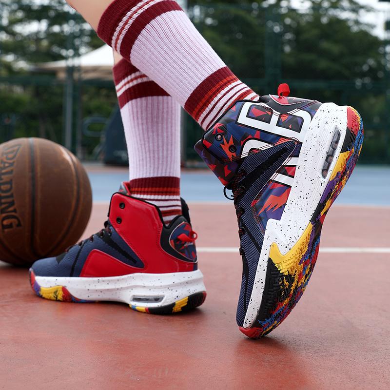 High-top Air Cushion Men Basketball Shoes Kids Basketball Boots Breathable Sports Shoes Boys Sneakers Non-slip Competition Shoes