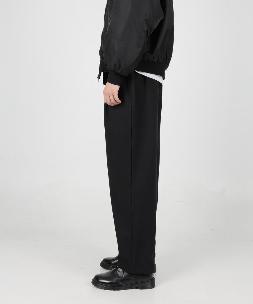 Jikeulib Bonded Brushed Elastic Waist Pintuck Semi-Wide Cotton Pants [Black]