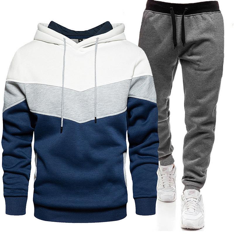 Sports Suit Men's Plus Loose Hooded Sweatshirt Sweatpants Color Blocked 2-piece Set Light Panel