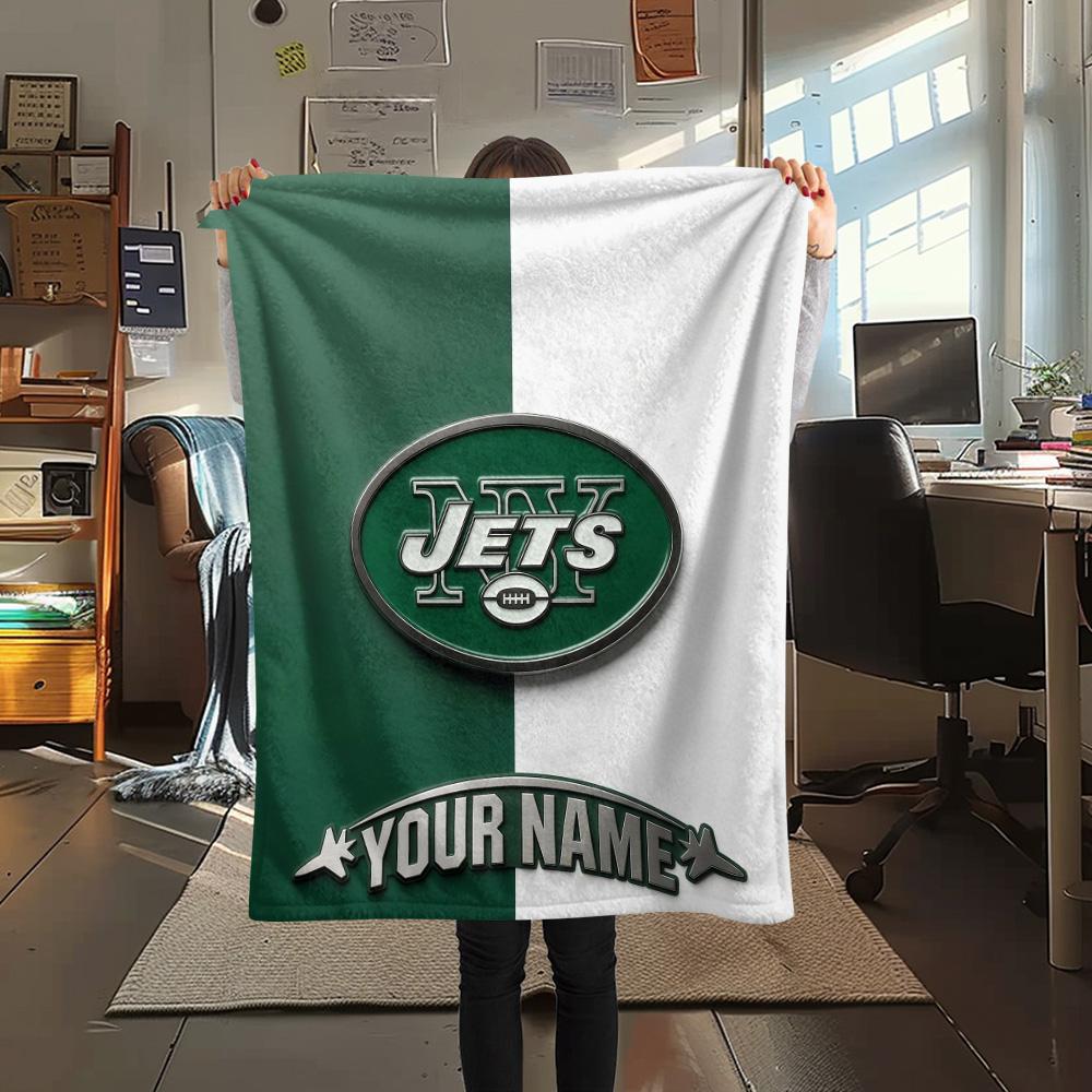 Custom Name New York Jets Flannel Blanket, High quality Comfortable for All Seasons, Home Decor, Warmth and Comfort