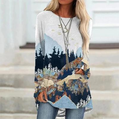Scenery Painting T Shirts 3D Print Women Fashion Retro Long Sleeve T Shirt Oversized Streetwear Woman Tunic Tees Tops Clothing