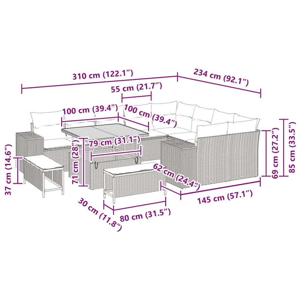 Garden Sofa Set with Cushions 12 Pcs Beige and Light Grey