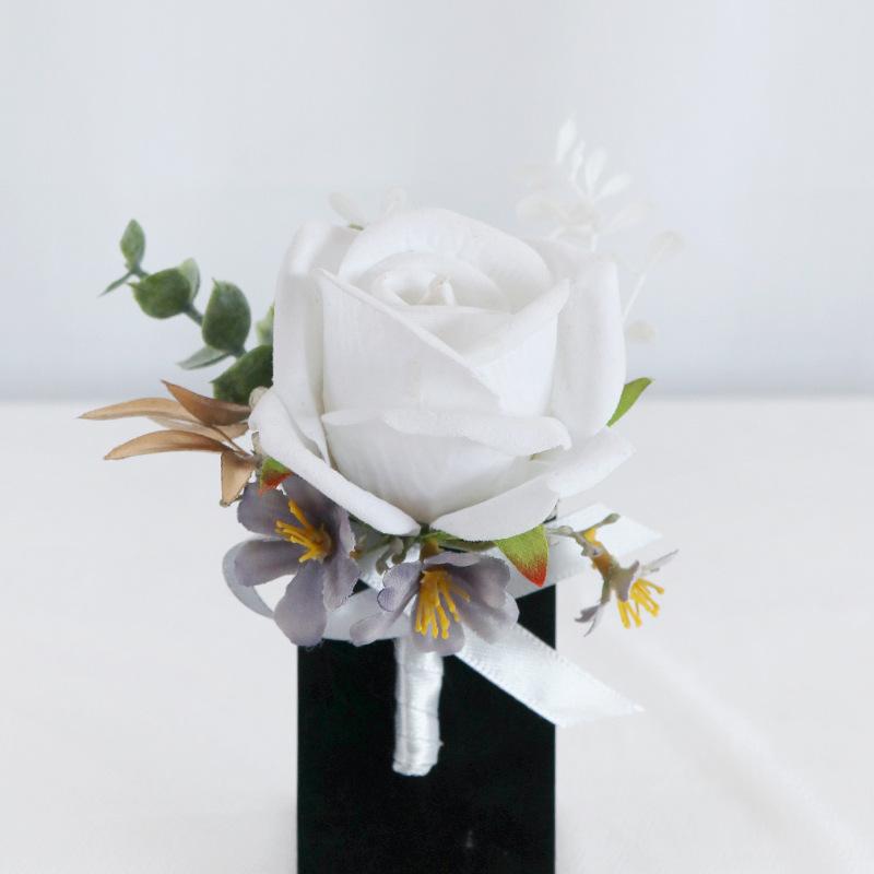 6pcs White Pink Corsage and Boutonniere Set Artificial Rose Wristlet Suit Flower for Men Wedding Party Prom Decoration