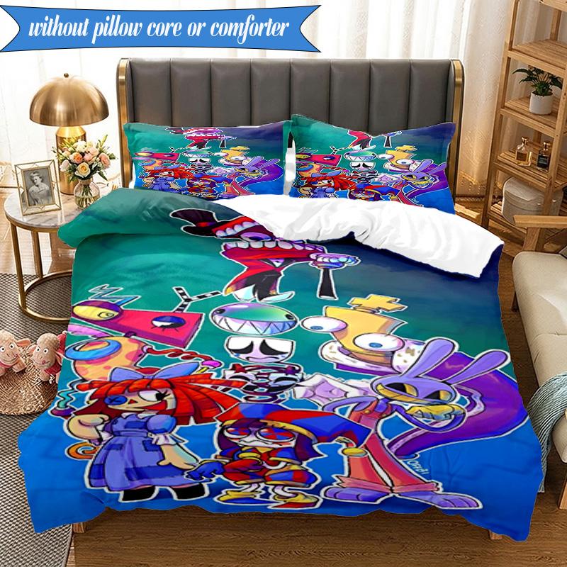 3PCS Colorful Digital Circus Bedding Set,Including 1pc Duvet Cover And 2pcs Pillowcases Perfect for Bedroom, Dormitory, Fan Christmas gift