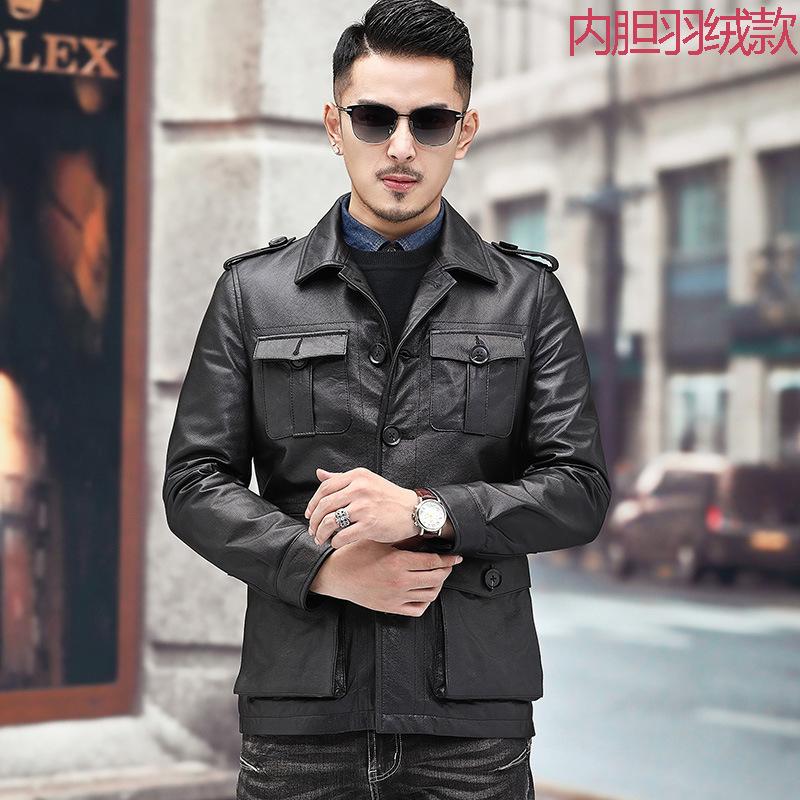 Autumn and Winter New Hunting Suit Genuine Leather Jacket for Men, First-layer Cowhide, Middle-aged Dad's Lapel Jacket