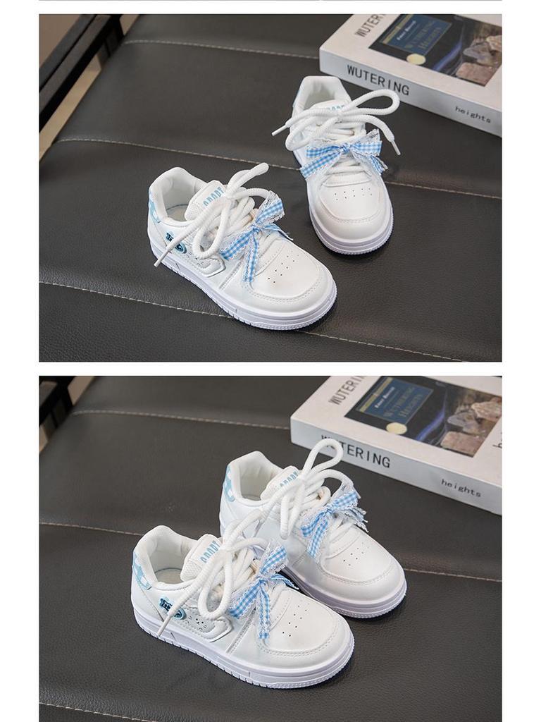 Girls' Leather Spring Bowknot Sneakers - White, Big Kids, Student-Friendly