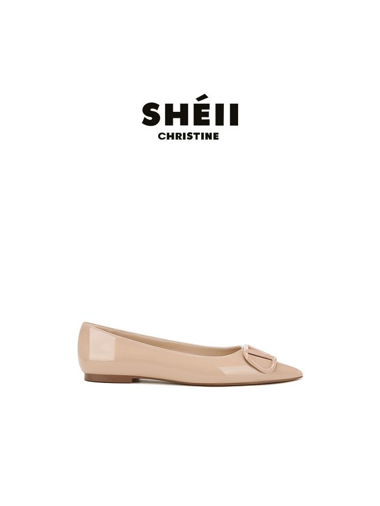 

Sheepskin version~ Su Yinyin pointed head V buckle kitten heel high heels women s single shoes leather light mouth flat ol commuter shoes 34