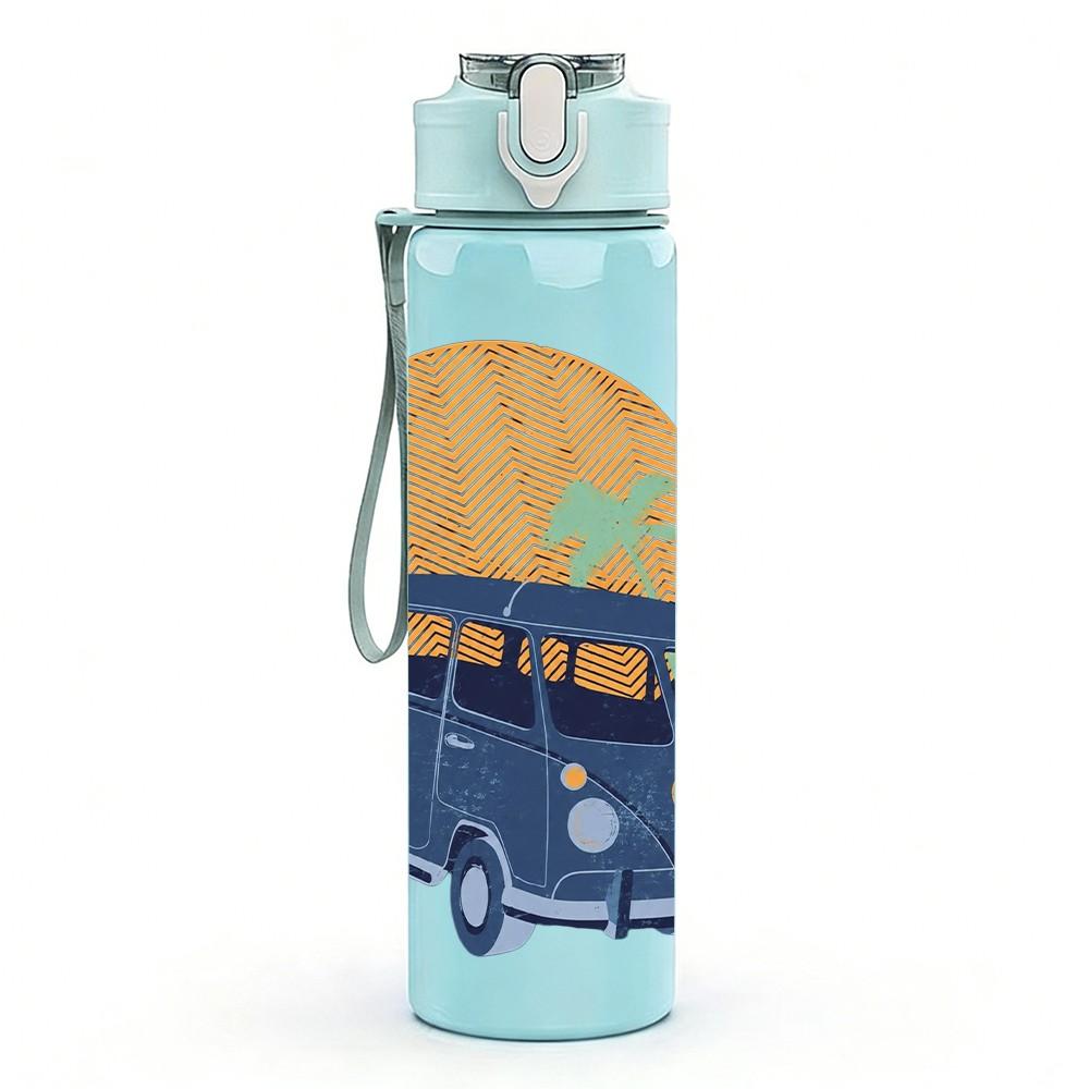 1PC Blue VW Bus Van 750ml Sports Water Bottle Leakproof Straw Lid Outdoor Office Home