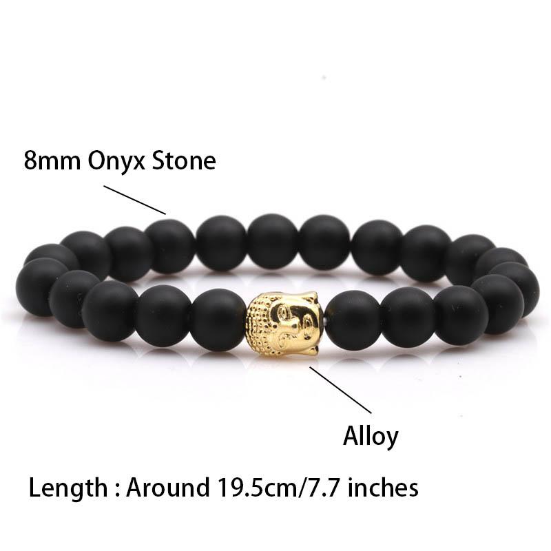 Simple Style Buddha Bracelet Men Women 8mm Onyx Stone Strand Braslet Leisure Versatile Accessories Cool Riding Hand Jewelry