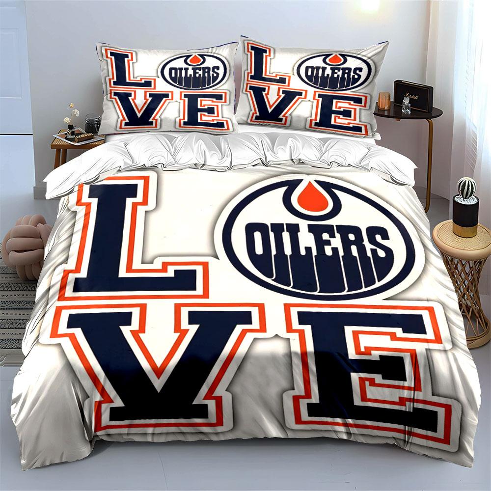 "LOVE Design with Oilers Logo" Print Bedding Set Duvet Cover Pillowcases (1* Duvet Cover 2* Pillowcases Do Not Include Comforter)