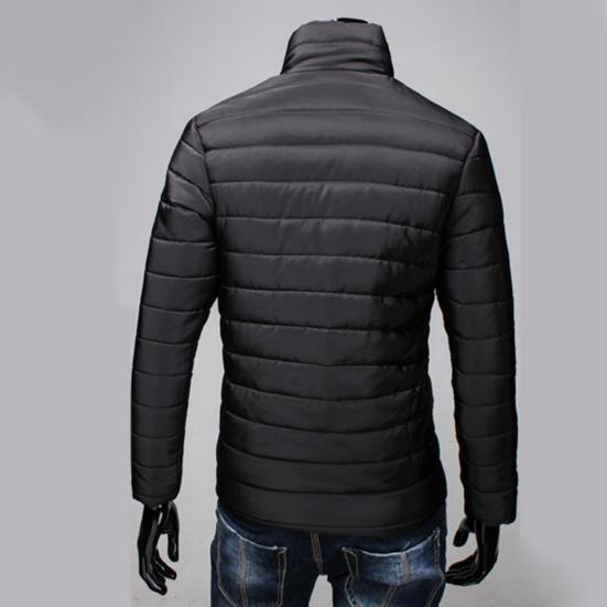 Pockets Zipper Closure Men Coat Autumn Winter Solid Color Stand Collar Puffer Jacket Outerwear