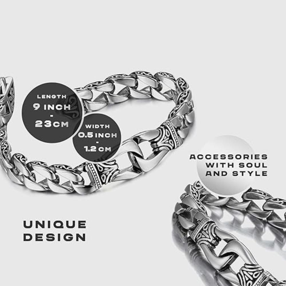 Punk Rock Stainless Steel Charm Bracelet for Men Viking Dragon Cuban Curb Chain Wrist Jewelry