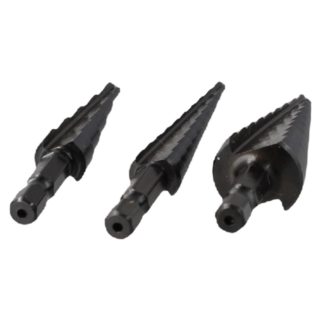 3-12mm 4-12mm 4-20mm Hole Step Drill Bit 3Pcs Black