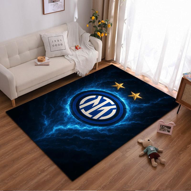 "Blue Electric Pattern Carpet with Gold Stars and Inter Logo Design" Suitable for Use As an Anti-slip for Living Room Bedroom Sofas