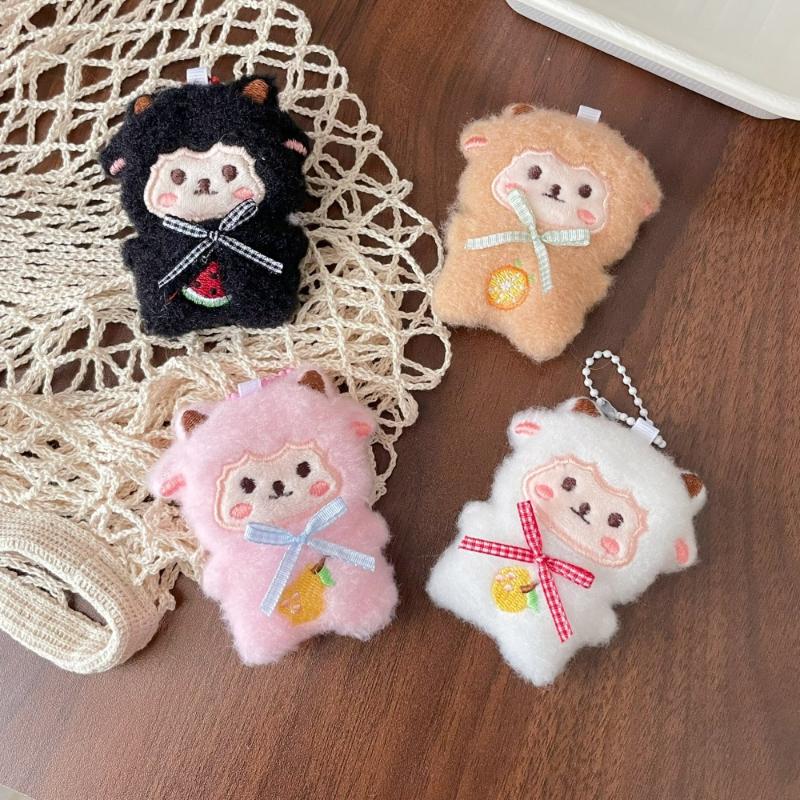 Soft Fluffy Plush Sheep Keychains Cute Embroidery Fruit Bow Design Great For Backpack Decor Gifts For Kids And Friends