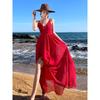 Holiday Dress Red Fairy Beach Dress Long Dress Elegant Travel Wear Temperament Halter Suspender Long Dress
