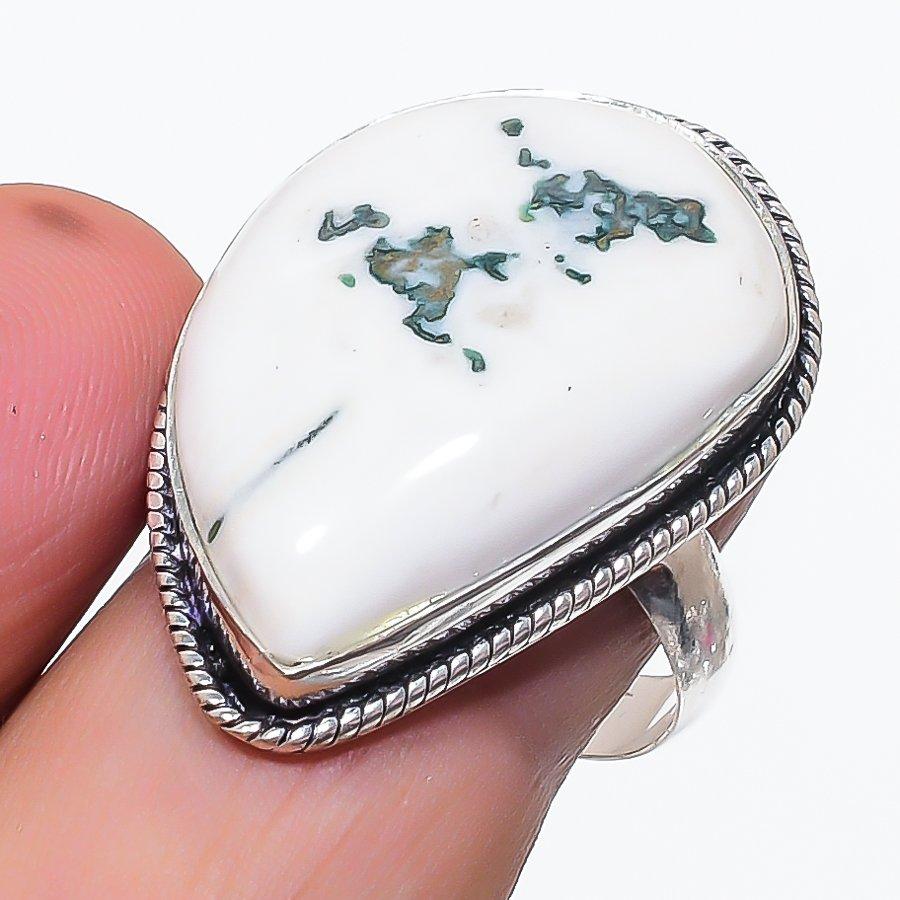 Natural Tree Agate Gemstone 925 Sterling Silver Jewelry Ring Size 9.5 M3D52