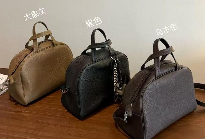 2026 New Genuine Leather Women's Bag Top Layer Cowhide Bowling Ball Large Capacity Commuting Boston Casual Single Shoulder