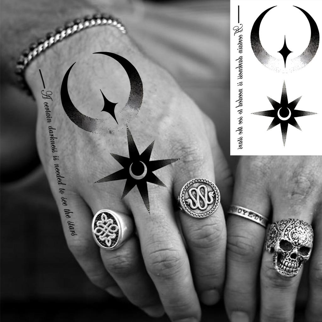 1 Sheet Crescent Sun Chain Temporary Tattoos For Women Hands Neck, Fake Tattoo Stickers Waterproof Long Lasting Realistic Tatoos