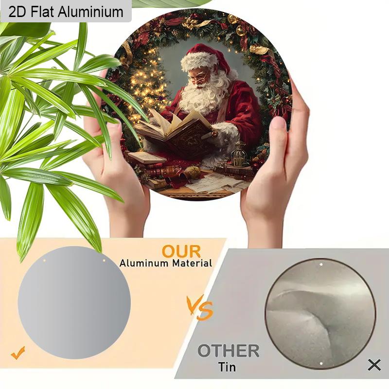 2D Flat Aluminium Christmas Sign with Santa Claus Pattern - Navidad Figurine Ornaments - Ideal for Front Door, Wall, Porch, Fence Decor - Ideal