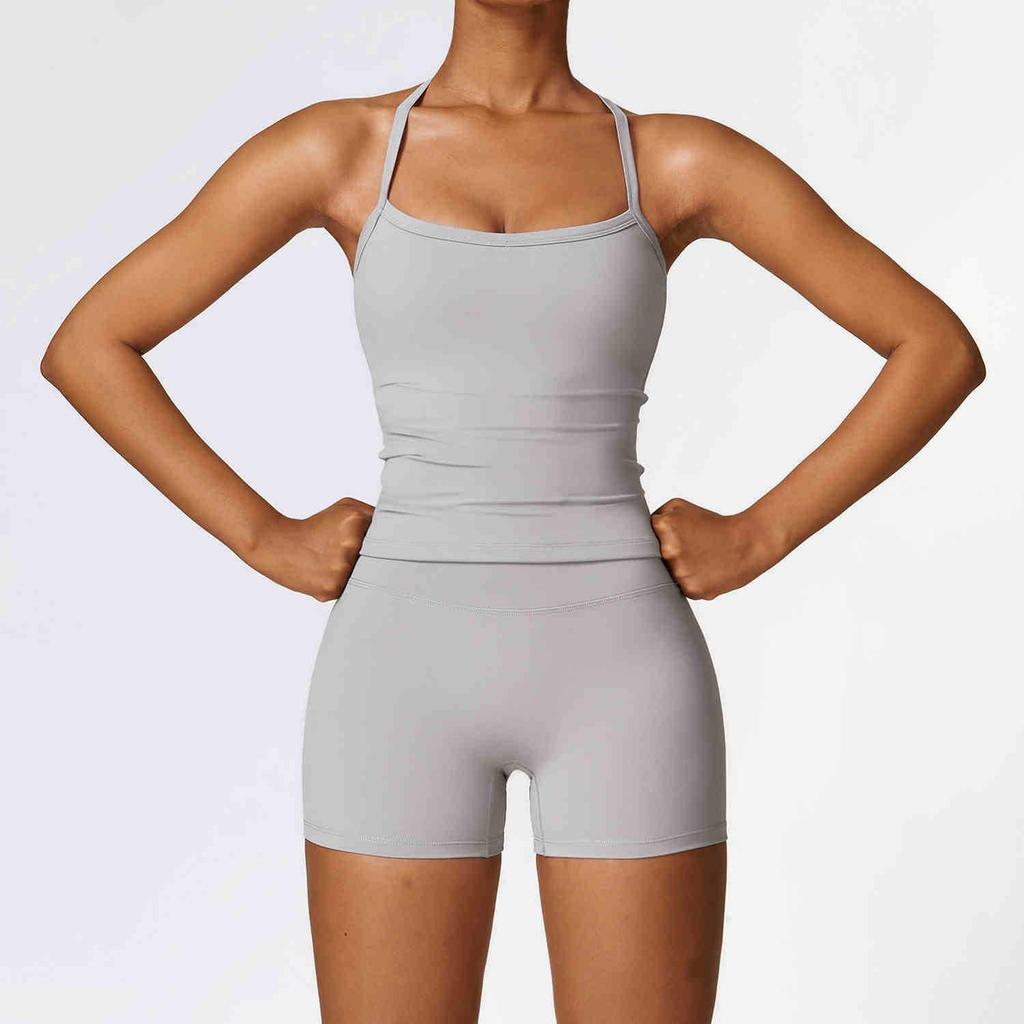 Women's European & American Style Quick-Dry Yoga Set: Tight Vest and Shorts for Outdoor Running and Fitness