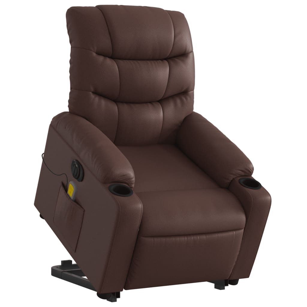 Vidaxl Reclining and Standing Upright Armchair with Massage, Electric, Brown