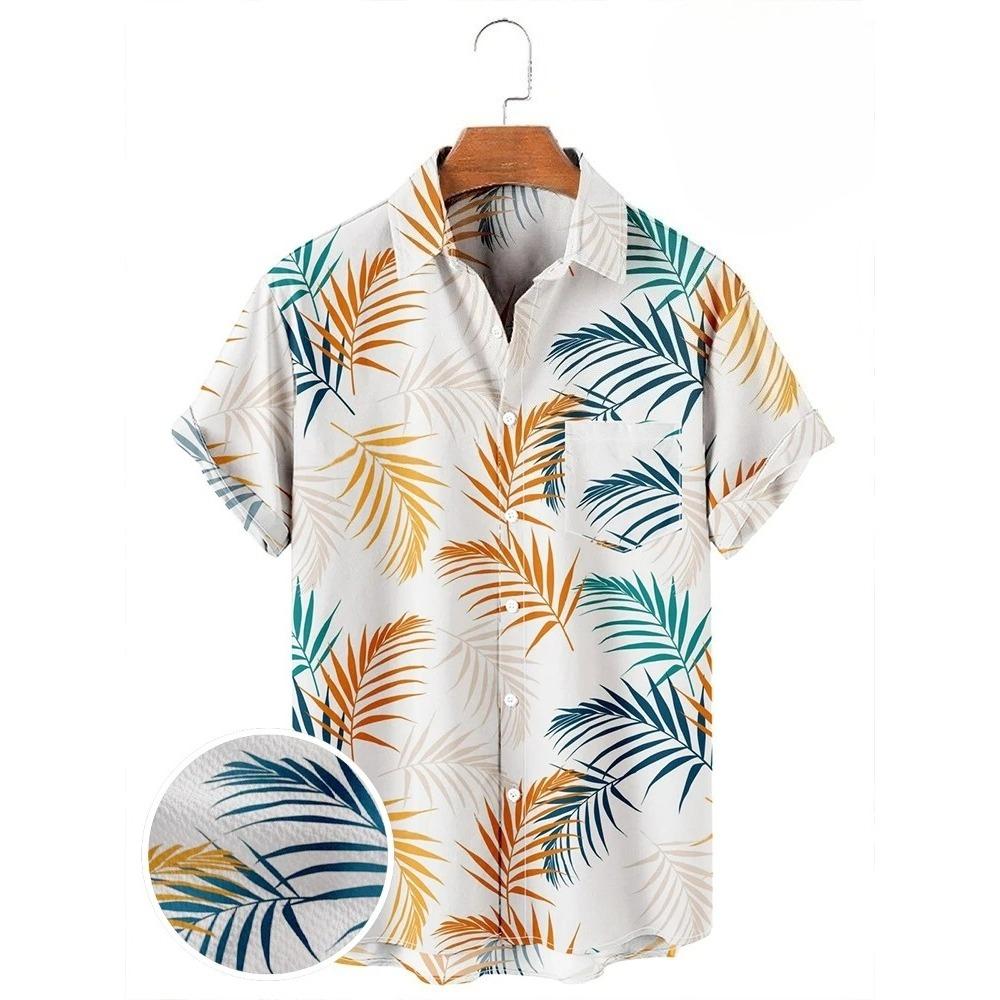 Camicia da uomo hawaiana a maniche corte con stampa, top alla moda con colletto, albero di cocco da spiaggia, nuova per il 2026 per uomo, abbigliamento floreale