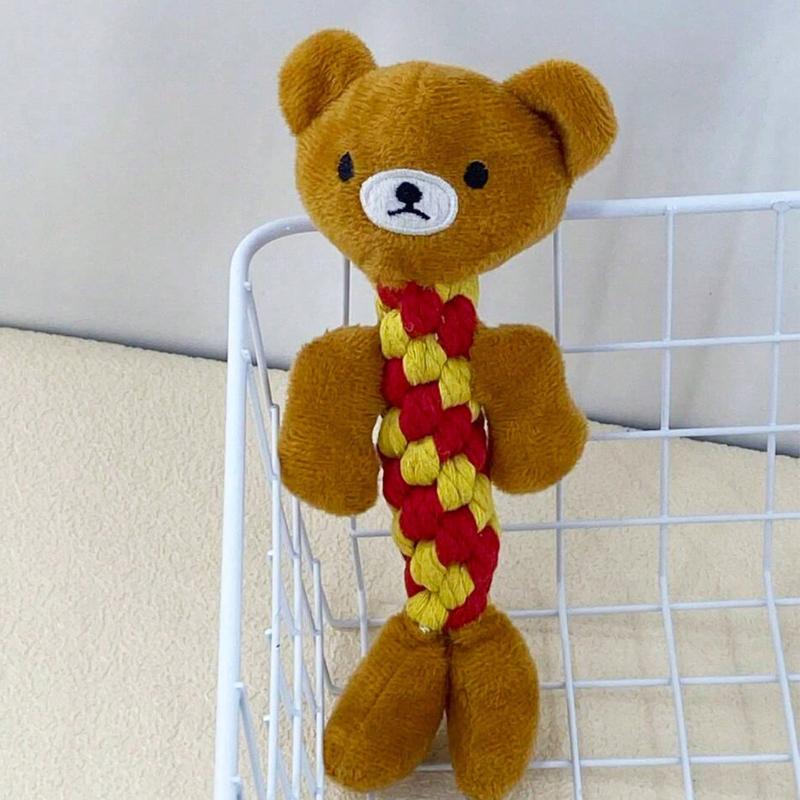 1pc Pet Plush Rope Braided Toy, Cute Animal Shaped Frog Panda Bear Rabbit Design, Chew Toy For Dog Training And Interaction