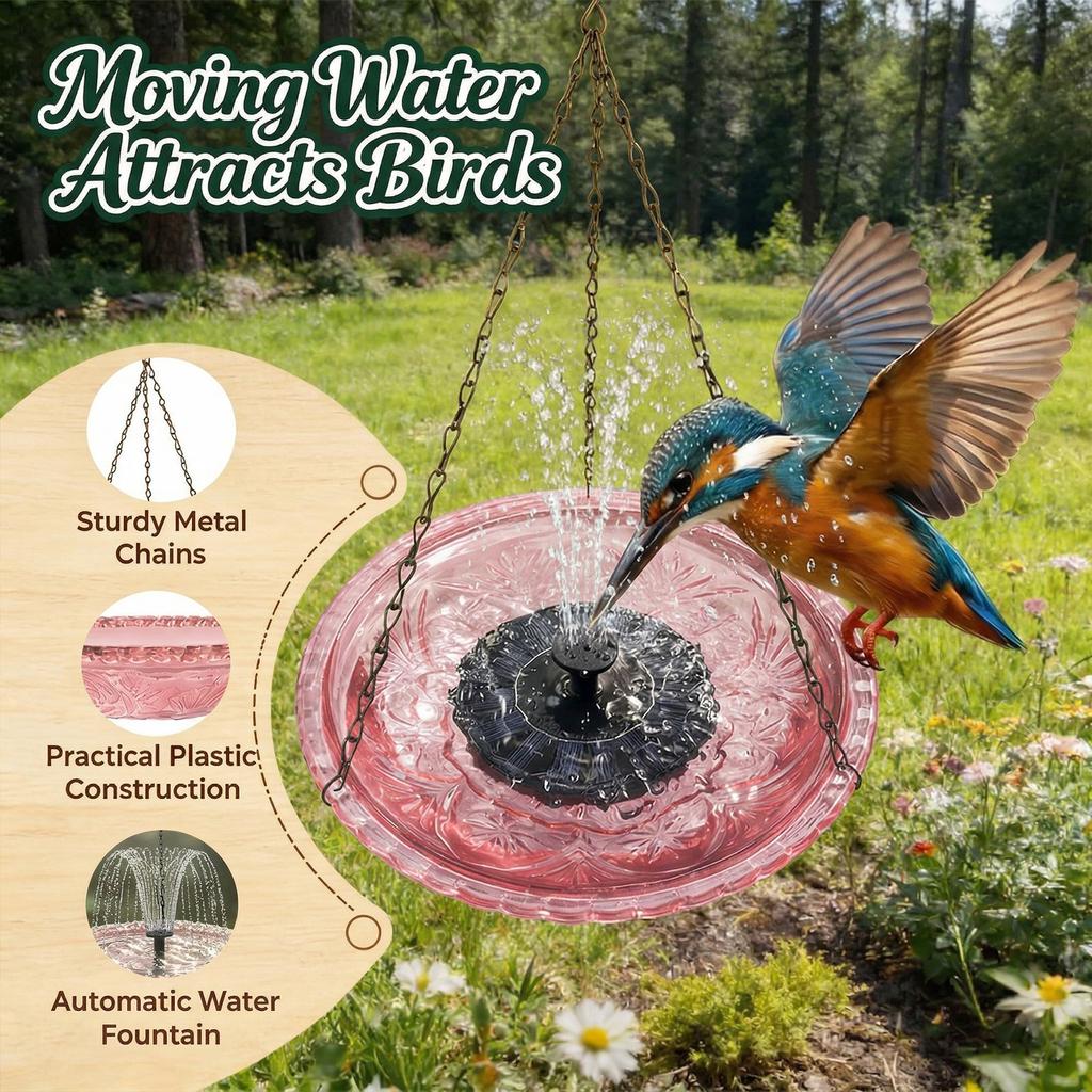 Outdoor Hanging Bird Bath with Solar Fountain Hanging Solar Bird Bath Fountain for Outdoor Garden Backyard Patio Lawn